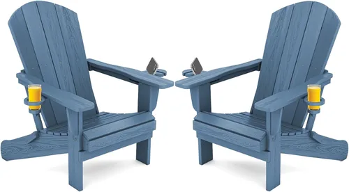 Vista 39 de SERWALL Silla Adirondack plegable, Silla Adirondack HDPE con textura de madera - gris