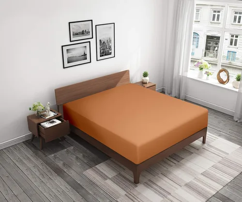 Vista 5 de BEDSUM - Sábana bajera de microfibra con bolsillo profundo para colchón, resistente a las arrugas, la decoloración y las manchas Naranja pálido