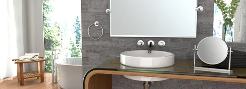 Vista 4 de Gatco 4689SM - Espejo rectangular sin marco de 24 pulgadas, cromado/montado en la pared, biselado sin marco, espejo de tocador de baño con soportes