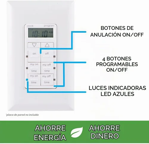 Vista 4 de myTouchSmart Temporizador digital de pared, 4 botones programables de encendido/apagado, 2 botones de encendido/apagado fáciles, ciclos diarios