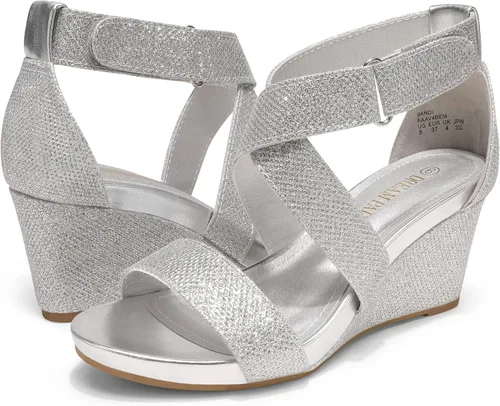 Vista 2 de Dream Pairs - Sandalias de tacón de plataforma baja con correa elástica de tobillo para mujer