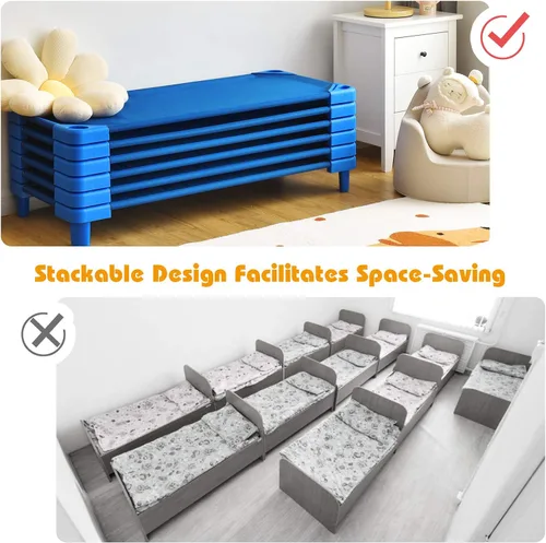 Vista 5 de KOTEK Catres apilables para niños, catres portátiles para niños pequeños, 52 pulgadas de largo x 23 pulgadas de ancho, listas para montar, ahorro