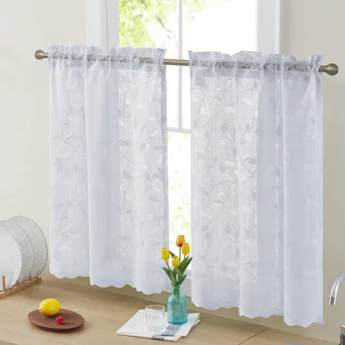 Vista 13 de HLC.ME Joyce - Cortina de encaje transparente para cocina, cafetería, para ventanas pequeñas, cocina y baño, 30 pulgadas de ancho x 36 pulgadas