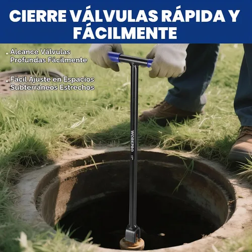 Vista 2 de WORKPRO Llave de medidor de agua de 17" con llave de utilidad de 4 vías, llave de apagado de agua de acero resistente con mango en T antideslizante