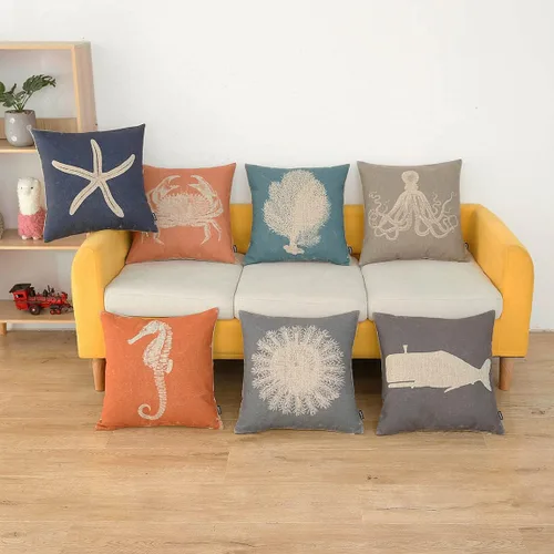 Vista 4 de TRENDIN PL732TR - Funda de almohada cuadrada de lino con estrellas de mar de 18 x 18 pulgadas, decoración costera retro, para sofá o cama
