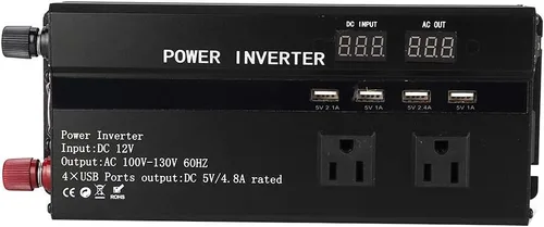 Vista 2 de Convertidor de inversor de corriente para automóvil de 4000 W con pantalla LCD, puerto USB, encendedor de puros, puertos CC 12 V a CA 1100 V