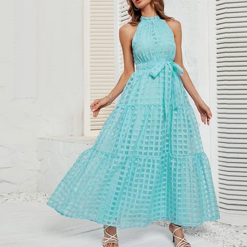 Vista 3 de Vestidos de fiesta de exalumnos para mujer, elegante, hombros descubiertos, a la moda, cuello colgante, sin mangas, con volantes, S-XL