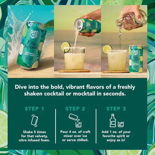 Vista 5 de Island Oasis - Mezclador artesanal de Margarita infundido con Nitro, 8.4 fl oz, paquete de 4, Mocktail de sabor natural y mezclador sin alcohol