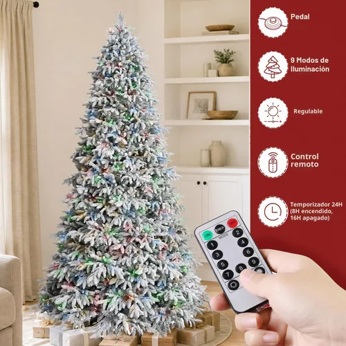 Vista 3 de Hykolity Árbol de Navidad preiluminado de 7.5 pies con 650 LED multicolor Flocado Multicolor