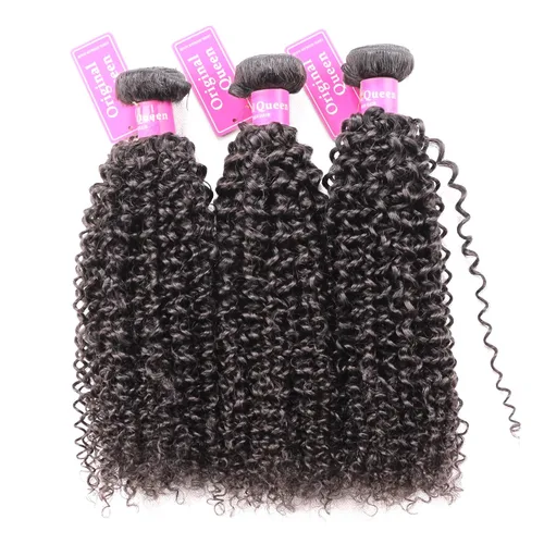 Vista 2 de Original Queen 100% Cabello Humano Brasileño Natural Virgen Rizado Ondulado Tejido 3 Paquetes Extensiones de Cabello Rizado de Longitud Mixta 8 8 8