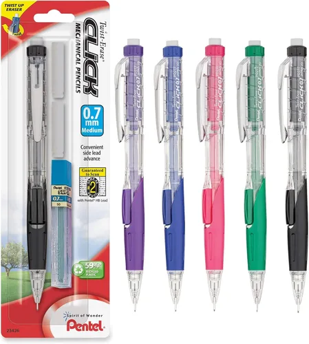 Vista 10 de Lápiz automático Pentel Twist Erase Click con 2 borradores de repuesto y minas, 0.01 pulgadas, barriles surtidos, Variados