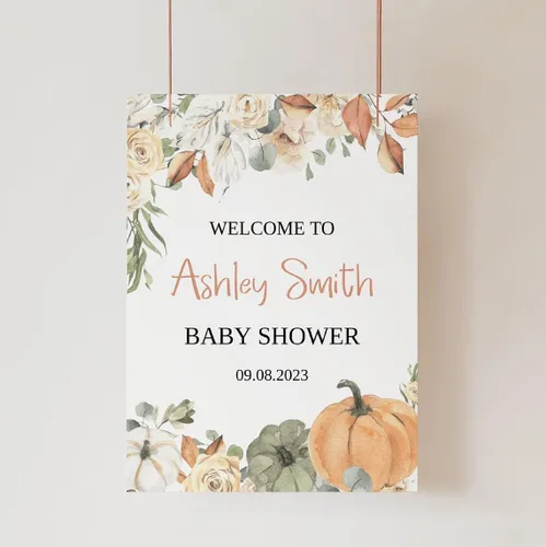 Vista 6 de Cartel de bienvenida de baby shower, cartel de bienvenida editable con texto en inglés "It's a Girl Woodland", letrero de bienvenida de baby shower