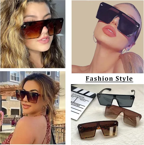 Vista 2 de VANLINKER Gafas de sol grandes con parte superior plana y gran tamaño para mujeres y hombres con diseño cuadrado sin montura VL9517