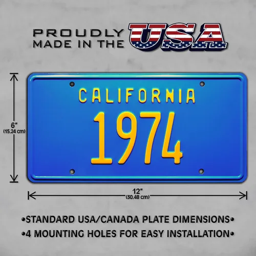 Vista 3 de California Vintage Hot Rod 1974 Placa de matrícula de tocador con estampado de metal