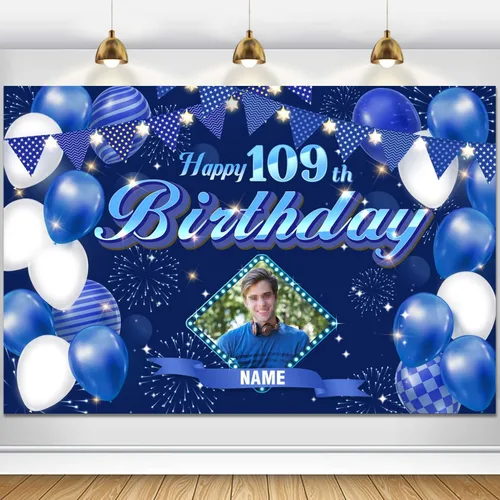 Vista 27 de Dicodes Fondo de decoración de feliz cumpleaños número 100 color azul marino personalizado, cartel con purpurina, pancarta, suministros