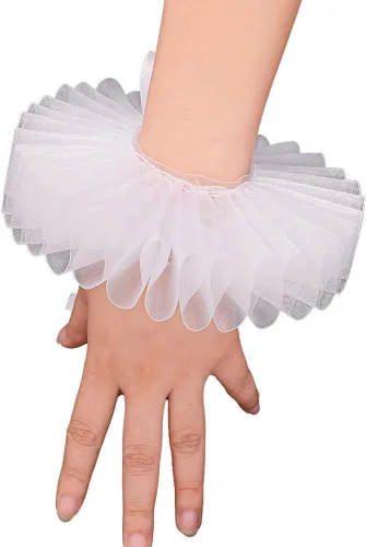 Vista 27 de GRACEART Elizabethan Dickens Ruff Cuello Payaso Collar Elizabeth Muñeca Ruffs Ruffle Cuff Bandas