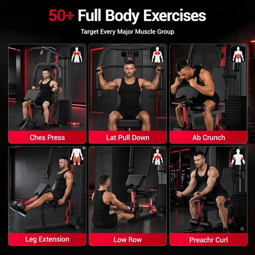 Vista 12 de Sistema de gimnasio en casa con pila de peso de 160 libras, estación de entrenamiento multifuncional todo en uno, sistema de entrenamiento de fuerza