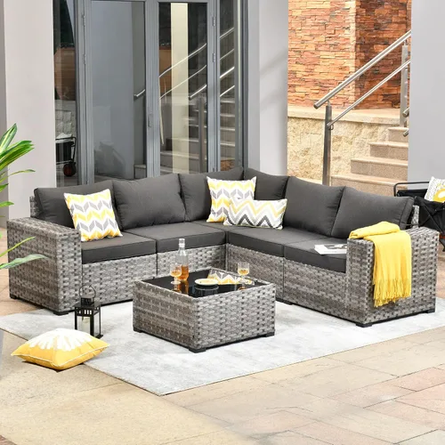 Vista 13 de HOOOWOOO Outdoor Patio Sectional Furniture Sofa Set with Widened Armrest,6 Piece Small Modern Wicker Couch,Modular L Shaped Conversation Seating Set