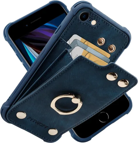 Vista 15 de Funda tipo cartera compatible con iPhone XR/10R con tarjetero de crédito, funda protectora de cuero a prueba de golpes compatible con anillo