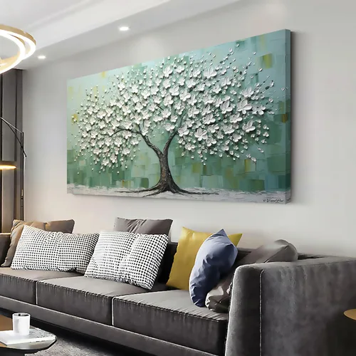 Vista 49 de LASMOND Arte de pared abstracto moderno de árbol para sala de estar, pintura en lienzo en blanco y negro, arte de pared grande de paisaje natural