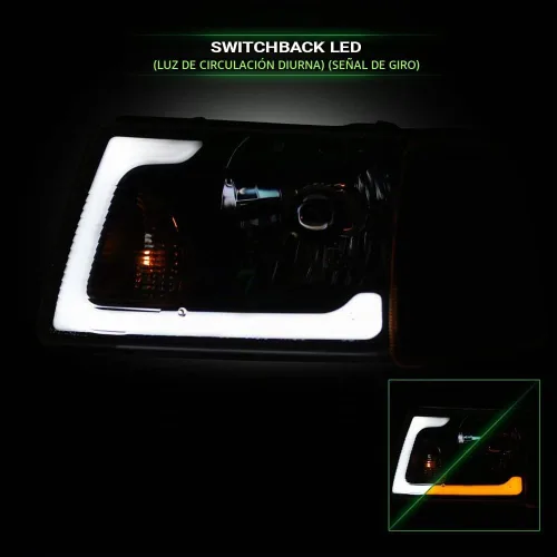 Vista 5 de 7422448582543 Compatible con 2001-2011 Ford Ranger Switchback Barra de tira LED secuencial de luces delanteras con carcasa negra y lámparas de señal