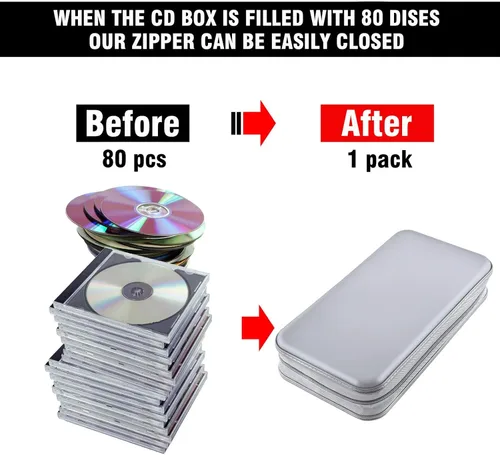 Vista 4 de Estuche para CD, cartera con capacidad para 80 discos DVD VCD, estuche para Blu-ray, organizador de almacenamiento (Plata)