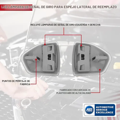Vista 4 de Juego de lámparas de luz de señal de giro para espejo lateral de repuesto - Reemplaza 68302828AA, 926-122, 68261240AA - Compatible con camiones
