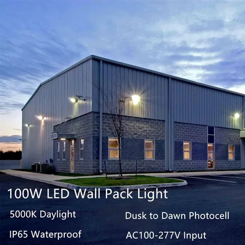 Vista 2 de Paquete de pared LED de 100 W, del anochecer al amanecer, 13000 lúmenes, 5000 K, iluminación de seguridad comercial de luz diurna, equivalente a