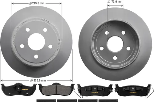 Vista 3 de Goodyear Frenos PRK42677R Kit de frenos traseros para camión y SUV con par (2) de rotores de freno con revestimiento antiOx y pastillas de freno