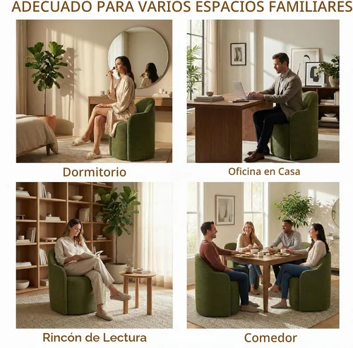 Vista 6 de KISLOT Sillas de comedor tapizadas con ruedas, sillas de comedor modernas sin montaje, silla de tocador con 5 ruedas y respaldo redondo para Verde