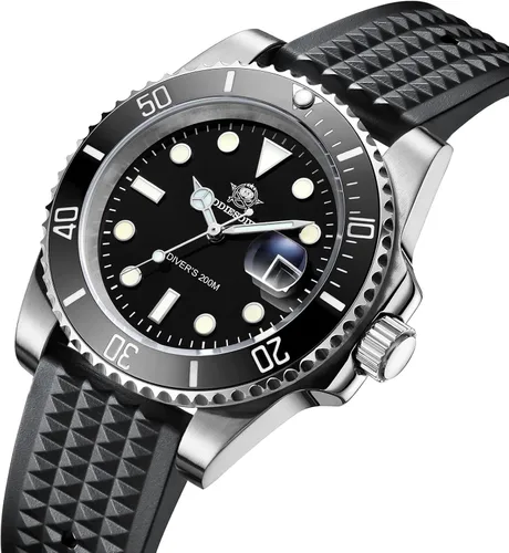 Vista 5 de ADDIESDIVE Quartz Dive Watch for Men Diver 200 M Steel Strap Luminous Multicolors Dial Black Blue Green