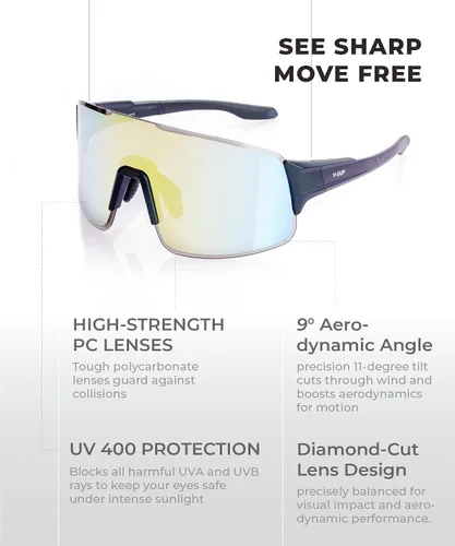 Vista 3 de V-SUP TR90 - Gafas de sol de ciclismo con protección UV400, ajustables y ultraligeras con estuche para correr y uso al aire libre