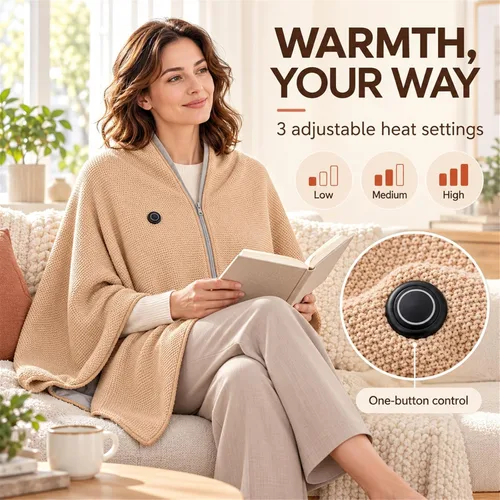 Vista 3 de 2027 Upgraded Heated Shawl Wrap for Women USB Powered Wearable Blanket Green