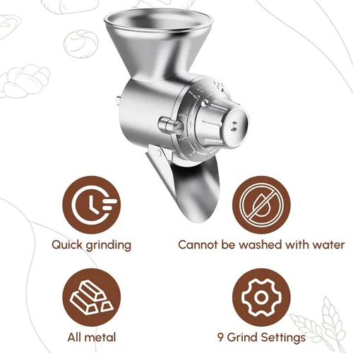 Vista 8 de Accesorio para molinillo de granos para batidora de pie KitchenAid, molinillo de harina completamente metálico de 9 niveles para KitchenAid
