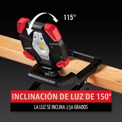 Vista 6 de Coast CL20R 1750 lúmenes recargable de doble potencia giratoria LED abrazadera magnética luz con haz de inundación gran angular, negro/rojo