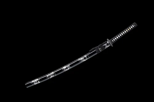 Vista 3 de Espada Samurai tradicional ultra afilada, hecha a mano con características de acero al carbono 1060, acero plegado de Damasco, acero T10 y acero