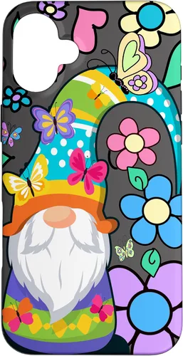 Vista 23 de Floral Daisy Flower Pattern with Butterflies Funny Gnome Case for iPhone 17