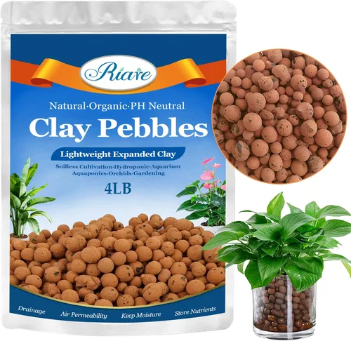 Vista 10 de Riare Guijarros de arcilla de leca orgánica de 2 libras para plantas, bolas