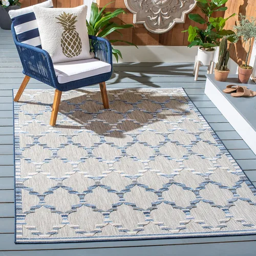 Vista 11 de SAFAVIEH Alfombra lavable para exteriores, colección Cabaña, 2'2" x 5', azul y gris, no desprende pelusa y fácil de limpiar, entrada puerta