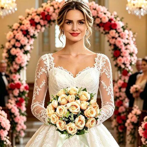 Vista 2 de CYANLUX Ramos de Bodas para Novia y Dama de Honor, Ramos de Champán, Rosas Artificiales Blancas para Bodas, San Valentín, Iglesia, Decoración
