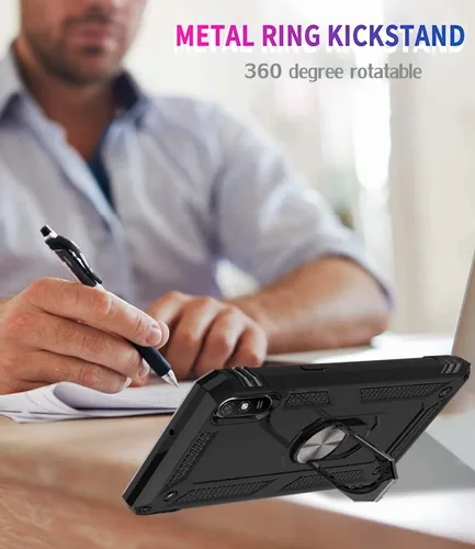 Vista 6 de Funda para Redmi 9A M2006C3LG/Redmi 9i M2006C3LII con protector de pantalla de vidrio templado, [grado militar] [anillo de metal]
