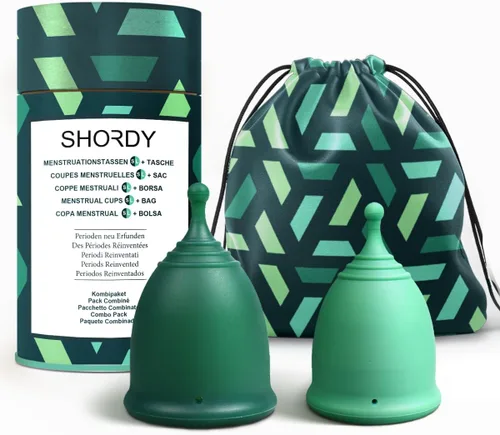 Vista 12 de SHORDY Juego de 2 tazas menstruales (pequeñas/grandes) con caja, copa menstrual suave y copas de período flexibles para mujeres de hasta 12 horas