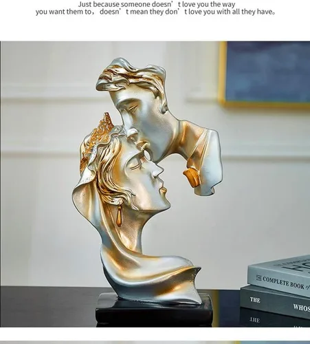 Vista 5 de Las estatuas de los amantes de los besos, regalo de boda adecuado, para armario de escritorio, decoración del hogar, altura 10.2 pulgadas (champán)