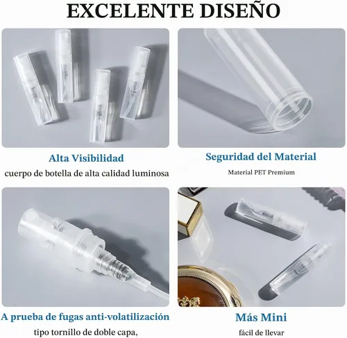 Vista 4 de Chiallco Mini Botellas de Muestra de Perfume, Paquete de 10 Unidades de 5 ml de Botella de Spray de Perfume Pequeña de Plástico, Neblina Fina