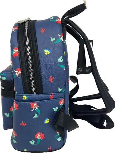 Vista 3 de Loungefly Disney Little Mermaid Ariel Flounder Sebastian AOP Mini mochila, Azul