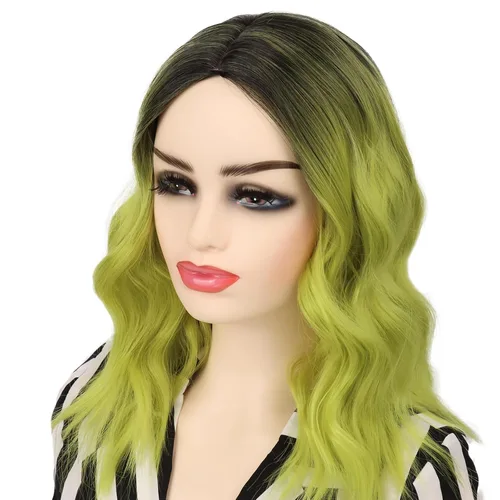 Vista 23 de Peluca de cosplay estilo Bob azul oscuro + horquilla de libélula + collar para fiesta, disfraz de Halloween, peluca de mujer