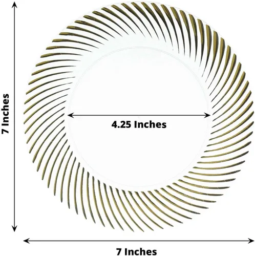 Vista 3 de Paquete de 10 platos de postre de plástico transparente y dorado de 7 pulgadas, platos de ensalada desechables redondos