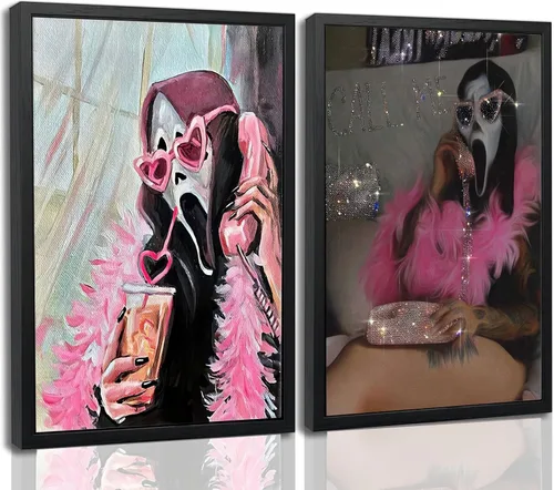 Vista 8 de 2 Piezas Máscaras de Fantasmas de Halloween Arte de Pared Moderno Rosa Académico Gótico Romántico Decoración de Pared de Fantasmas Cuadros Terror