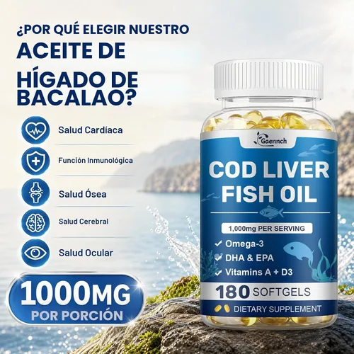 Vista 3 de Aceite de hígado de bacalao 180 cápsulas blandas, 1,000 mg por porción