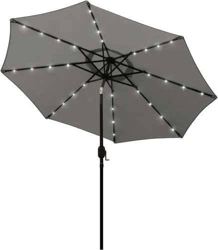 Vista 22 de Blissun Sombrilla solar de 9 pies, sombrilla de patio con 32 luces LED, sombrilla de mercado de mesa, sombrilla al aire libre para jardín, terraza